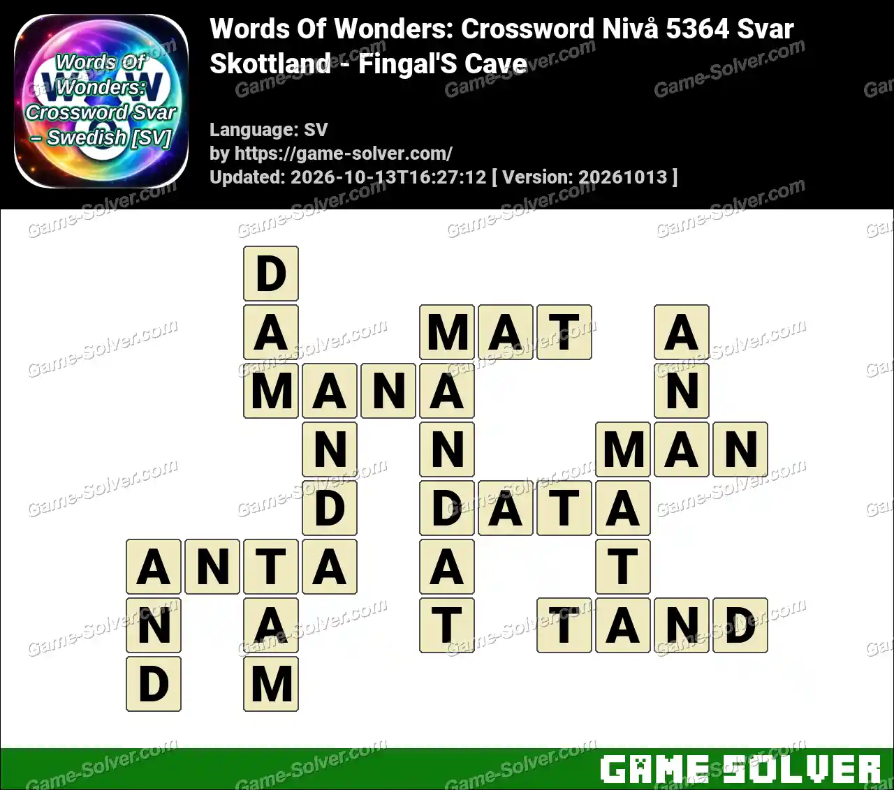 Words Of Wonders: Crossword Nivå 5364 Svar – Skottland – Fingal’S Cave
